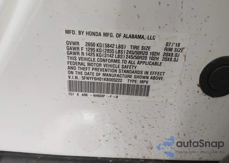 2019 Honda Pilot Elite z USA, uszkodzony, nr VIN 5FNYF6H01KB005222